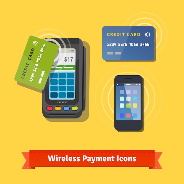 Free vector wireless business payment flat icon set