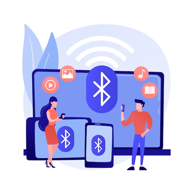 Free vector wireless device connection abstract concept vector illustration. distance connection, remote standard, wireless communication, computer network, troubleshooting, data transfer abstract metaphor.