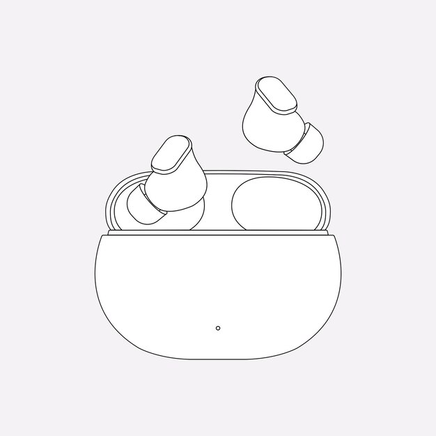 Wireless earbuds outline, entertainment device vector illustration