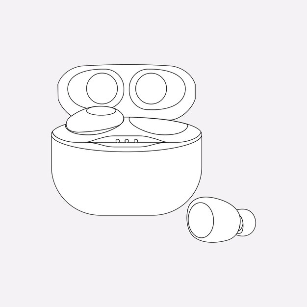 Wireless earbuds, white case, entertainment device vector illustration