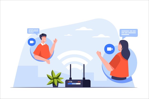 Free vector wireless wifi router network sharing support live streaming content creators live streaming via routers wifi signal live streaming realtime transmission multimedia technology broadcast