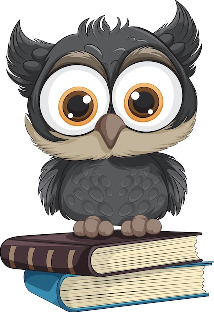 Бесплатное векторное изображение Мудрая сова на стоге книг