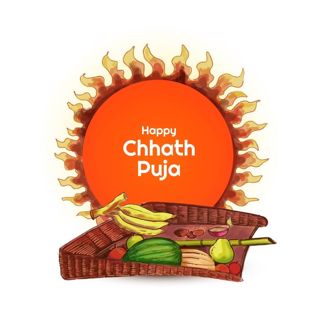 Free vector wishes for happy chhath puja celebration holiday card background