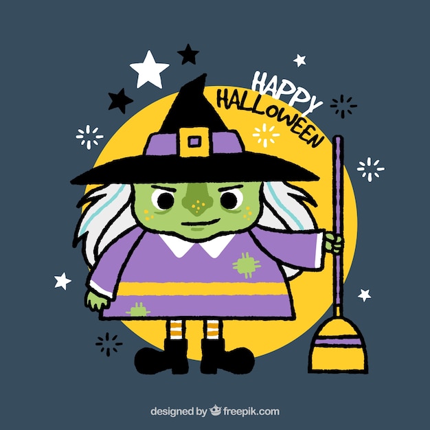 Free vector witch background with hand drawn broom