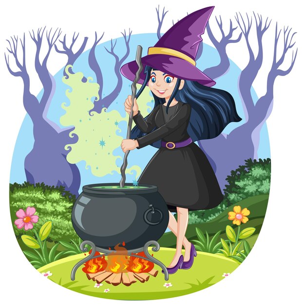 暗い森で魔法薬を醸造する魔女