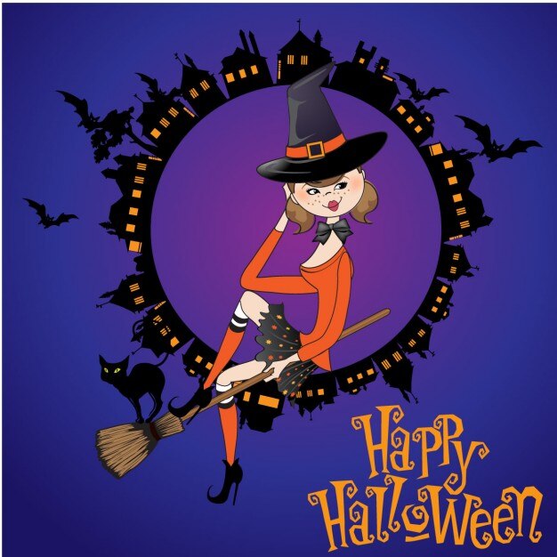 Free vector witch sitting on a black frame