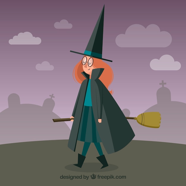 Witch with broom background 