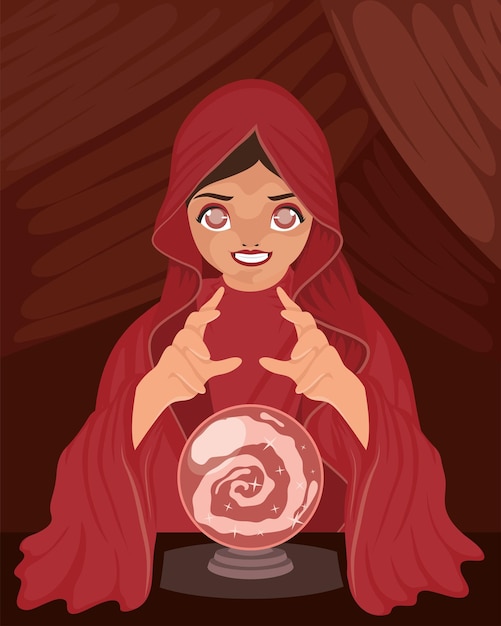 Vettore gratuito strega con scena del personaggio della sfera di cristallo
