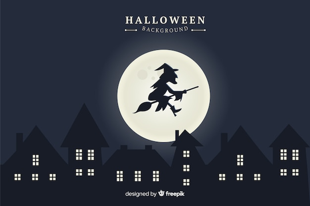 Free vector witch with full moon halloween background