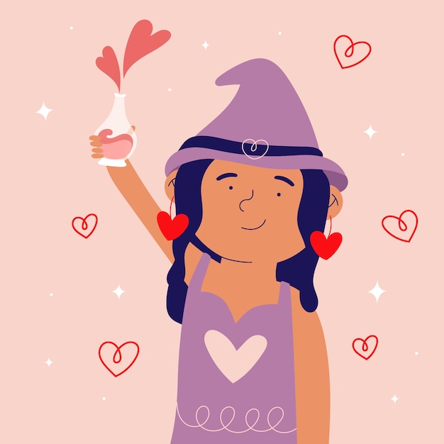 Witch working on love potion illustration