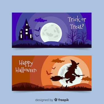 Witchcraft and haunted house halloween banners