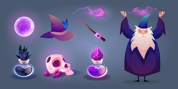 Free vector wizard with magic stuff