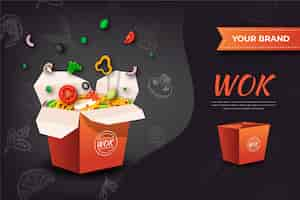 Vettore gratuito annuncio di cibo per noodles wok