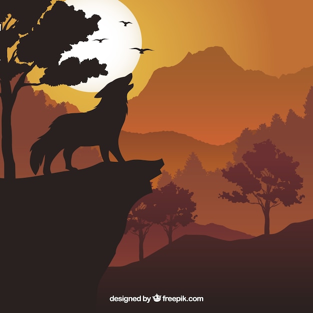 Free Vector wolf background howling at dusk