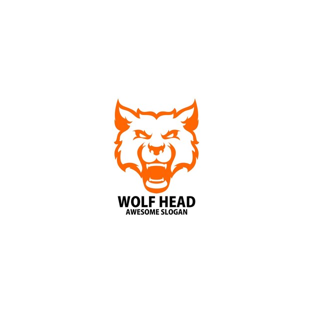 オオカミの頭のロゴ デザイン ライン アートの色
