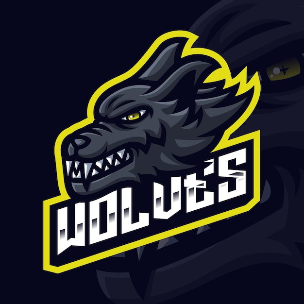 Шаблон логотипа игры wolf head mascot gaming для esports streamer facebook youtube Premium векторы