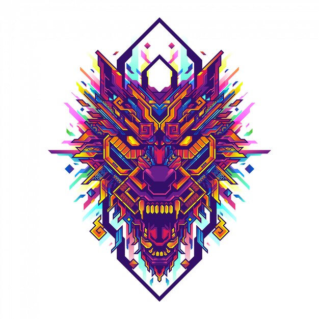 Download Premium Vector Stylized Colorful Wolf Portrait