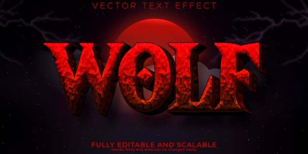 Текстовый эффект волка, редактируемый стиль текста ужасов и крови