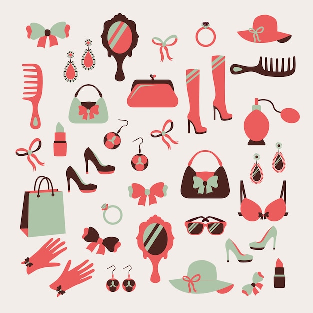 Free vector woman accessories icons set