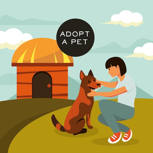 Free vector woman adopting big dog