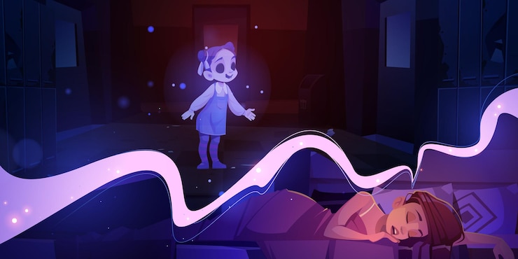 Free Vector woman bad sleep with nightmare dream in bed vector