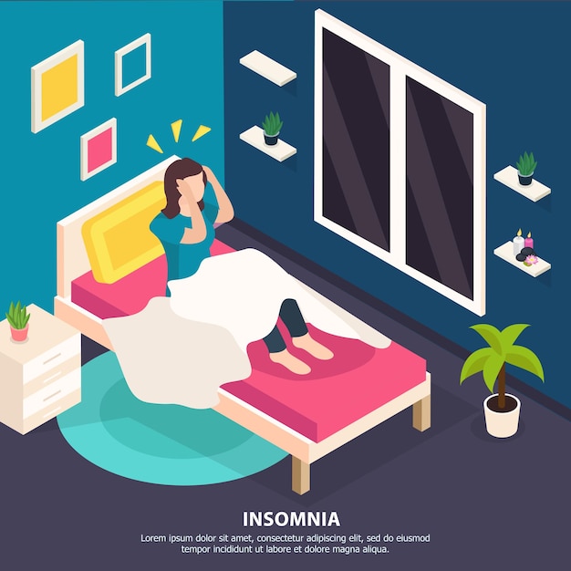 Free vector woman in bed having insomnia. sleep disorder concept