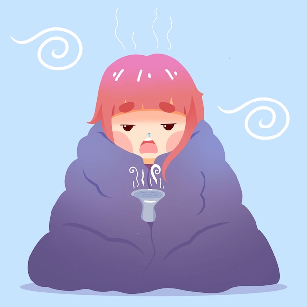 Free vector woman in a blanket having a cold