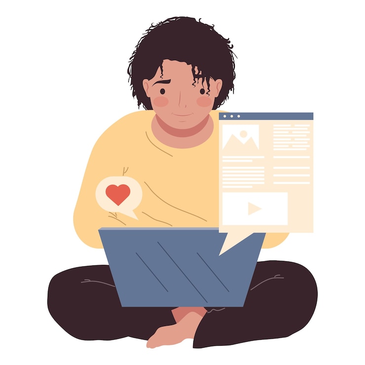 Free Vector woman blogger with laptop