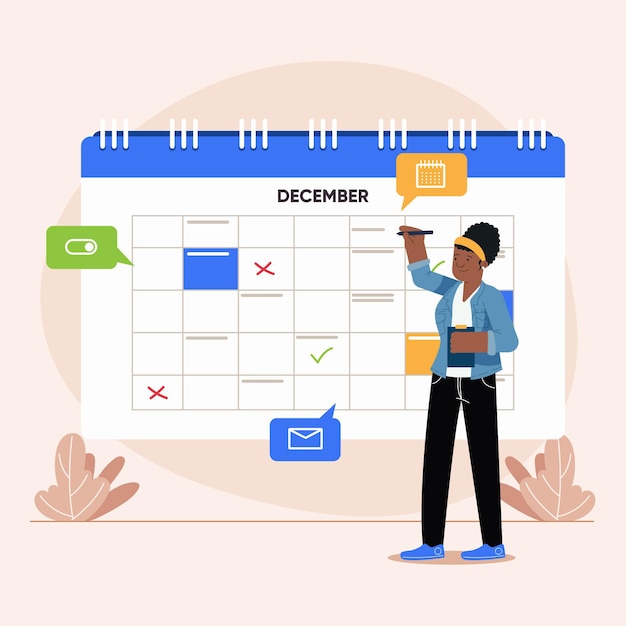 Free vector woman booking an appointment on calendar illustrated