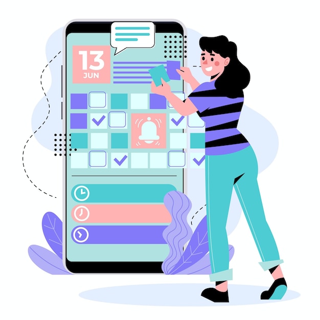 Vettore gratuito donna che prenota un appuntamento sullo smartphone