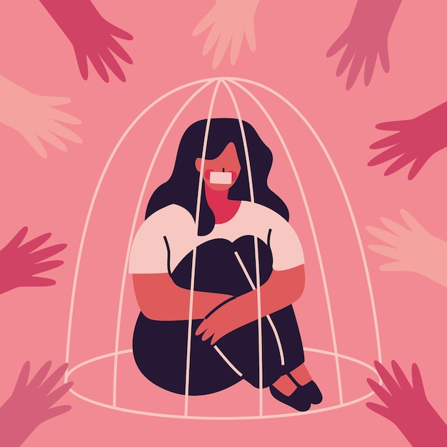 Free vector woman in cage pro civil rights concept