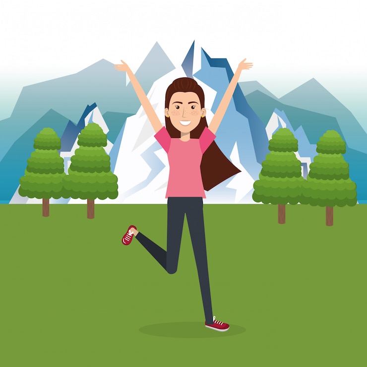 Free Vector woman celebrating in the field