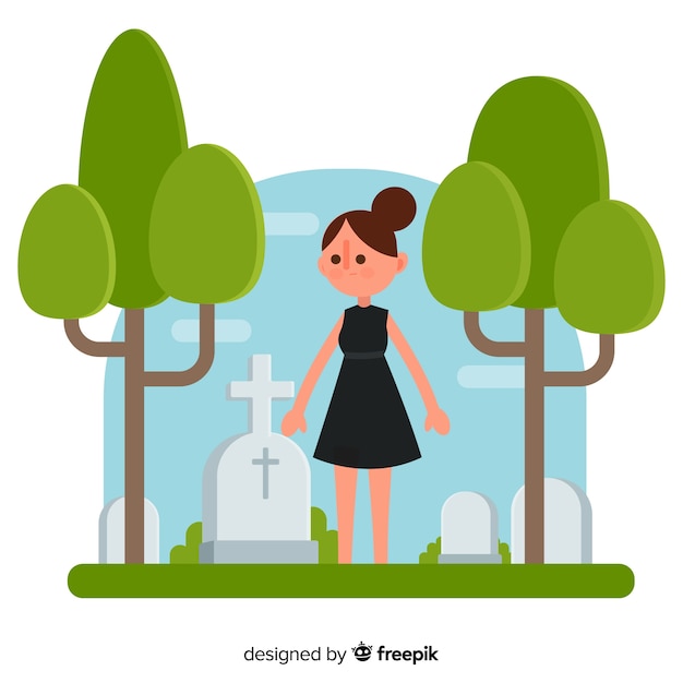 Free vector woman in cemetery