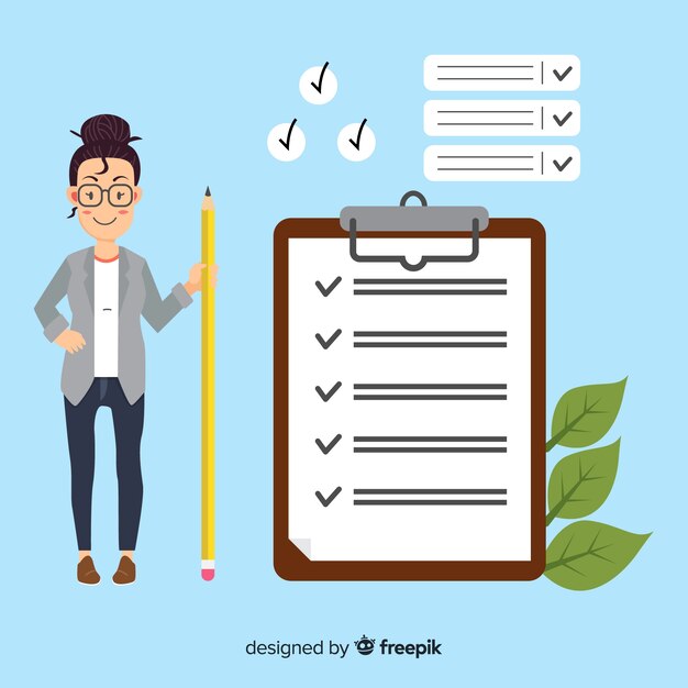 woman checking giant check list background