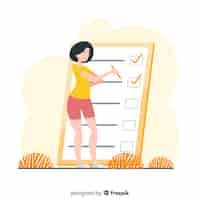 Free vector woman checking giant check list background