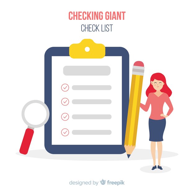 Woman checking giant check list background