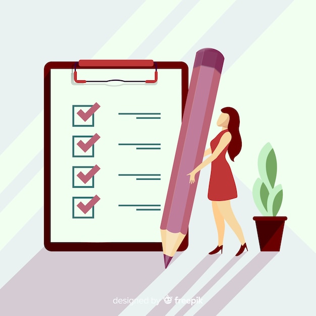 Free vector woman checking giant check list background