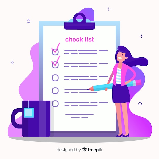 Free vector woman checking giant check list background