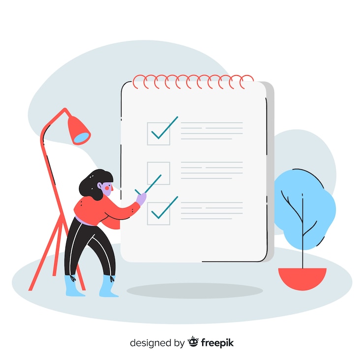 Free Vector woman checking giant check list background