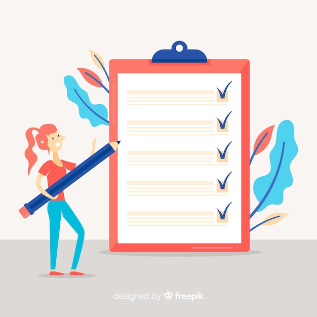 Free vector woman checking giant check list