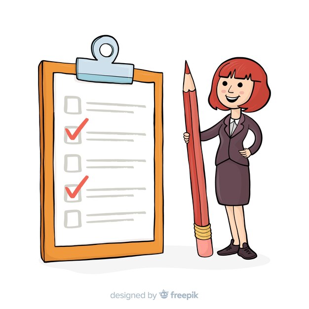 Woman checking giant checklist background