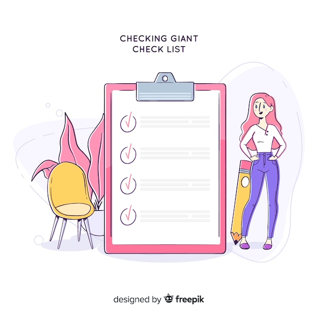 Free vector woman checking list giant check list