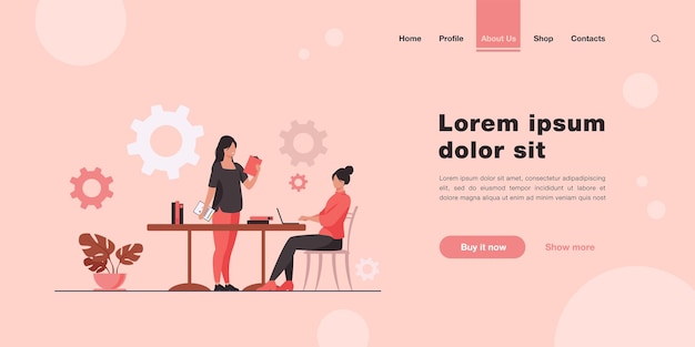 Free vector woman coming to other woman with ideas for project. landing page in flat style