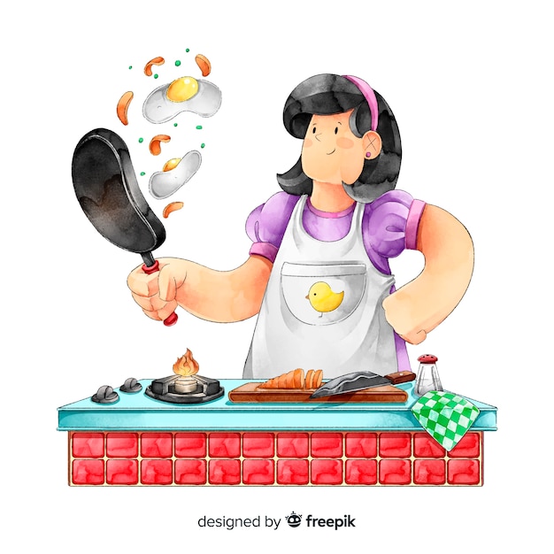 Бесплатное векторное изображение Женщина готовит на кухне