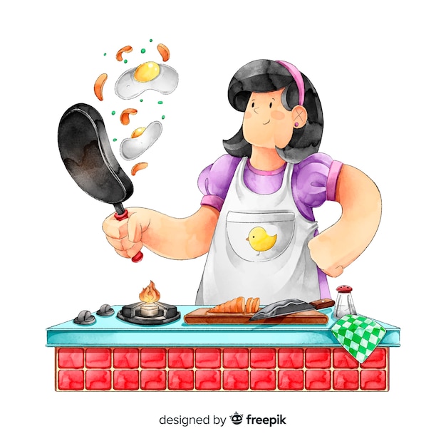 Free vector woman cooking at the kitchen