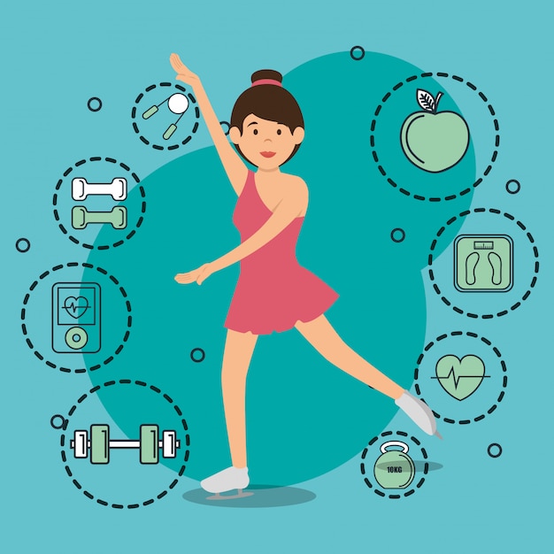 Free vector woman dancing with sports icons