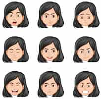 Free vector woman and different facial expressions