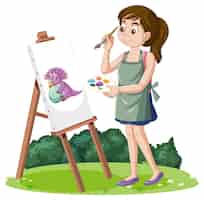 Бесплатное векторное изображение Женщина-динозавр рисует в саду