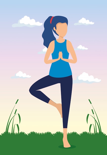 Free vector woman doing yoga exercise with plants