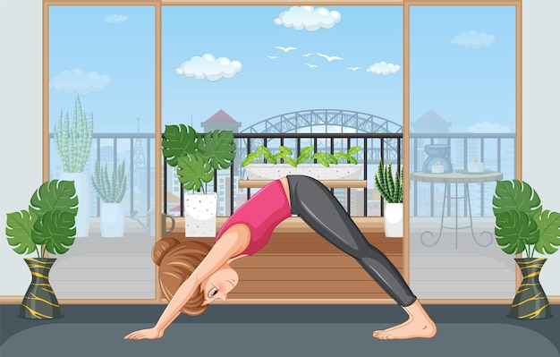 Free vector woman doing yoga at home